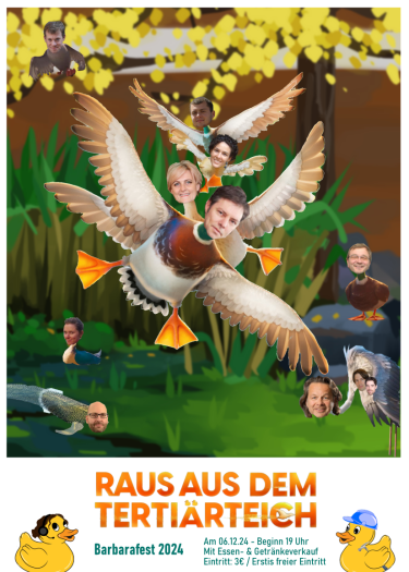 Plakat zum Barbarafest 2024: Raus aus dem Tertiärteich
